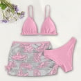 thumbnail image 2 of Big Girls bikini set Swimsuit Bathing Suit Graphic Sleeveless Floral print 3 Piece set with briefs sarong cover ups skirts For Beach Pool,Pink,Age 11-12 Years, 2 of 9