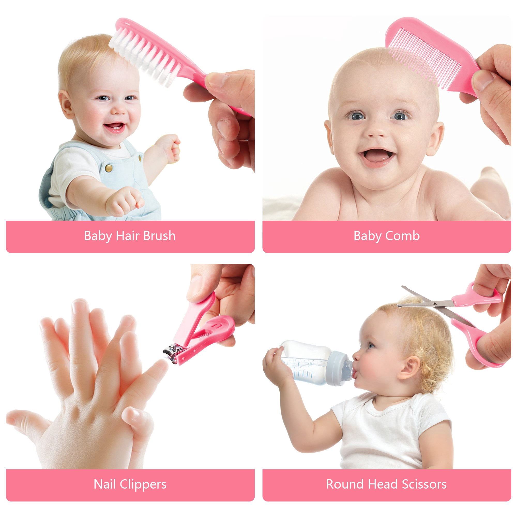 Baby Healthcare and Grooming Kit,20 in 1 Electric Safety Nail Trimmer Baby Nursery Set Newborn Nursery Health Care Set with Hair Brush Comb for Infant Toddlers Kids Baby Shower Gifts-Pink