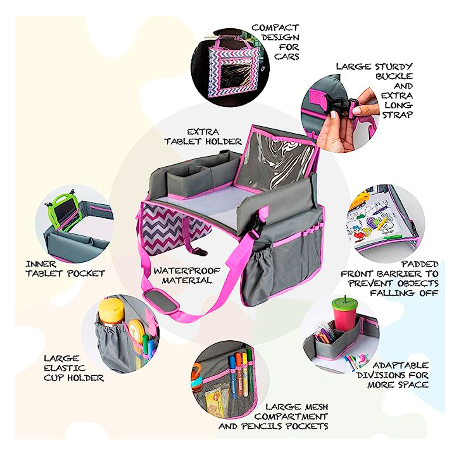 Kids Travel Tray - Car Seat Tray - Travel Lap Desk Accessory for Your  Child's Rides and Flights - it's a Collapsible Organizer that Keeps  Children