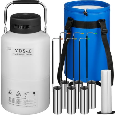 VEVOR 10L Liquid Nitrogen Container Aluminum Alloy Liquid Nitrogen Tank Static Cryogenic Container Liquid Nitrogen Container with 6 Canisters and Carry Bag