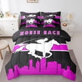 thumbnail image 1 of Derby Racing Bed in a Bag 7Pcs Western Cowgirl Bedding Set, Rustic Farmhouse Twin Size Comforter Set Horse Race Bedding Comforter Sets, Wild Galloping Bed Set Horse Game Theme Room Decor (Pink Black), 1 of 4