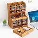 thumbnail image 3 of Portalápices de madera mejorado, organizador de bolígrafos para escritorio con 15 compartimentos + cajón, organizador de almacenamiento estacionario de escritorio, 3 of 6