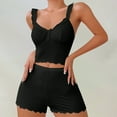 thumbnail image 2 of FAIWAD Womens Pajama Sets 2 Piece Cute Crop Cami Tops and Shorts Ribbed Sets Lace Nightwear, 2 of 4