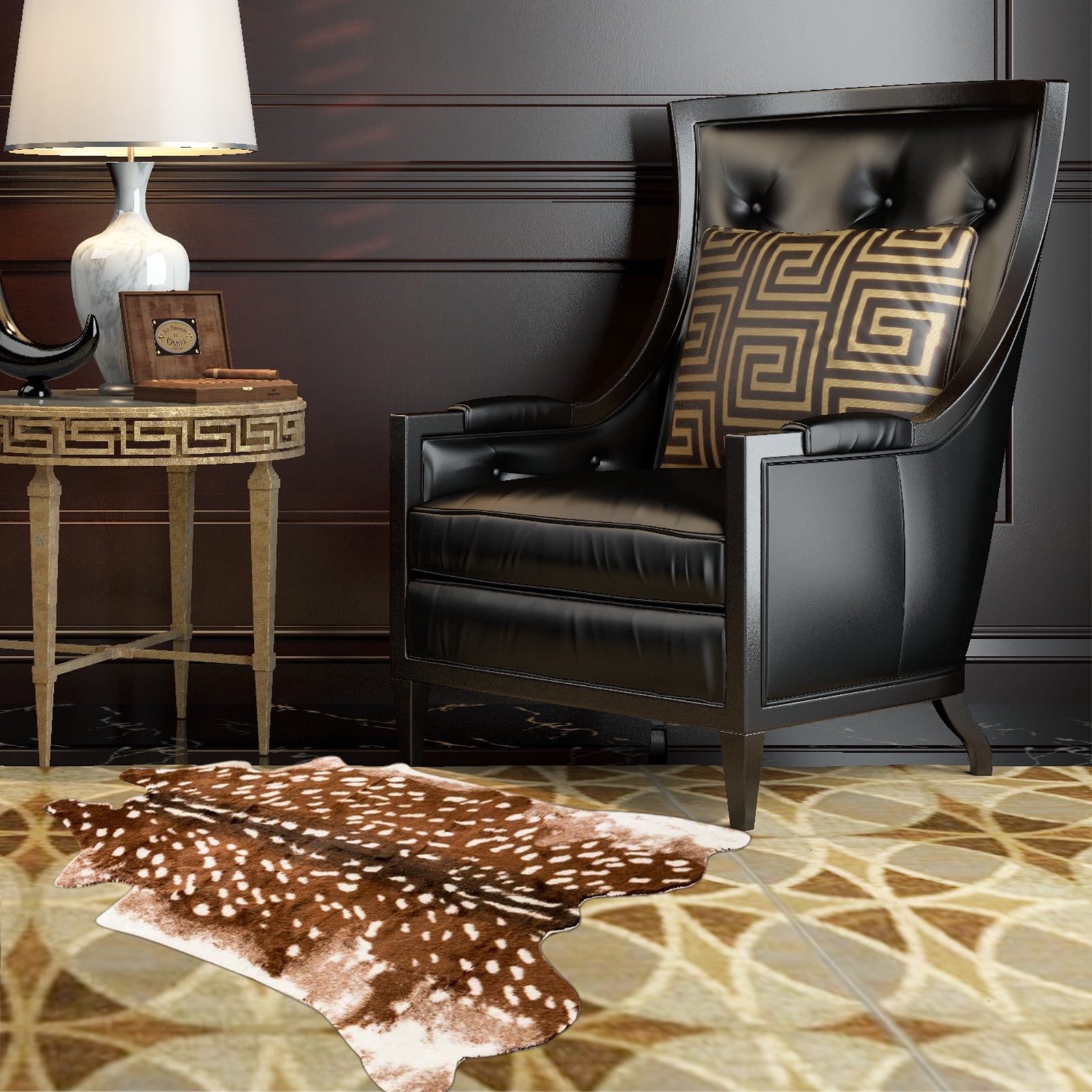 Faux Fur Sika Deer Print Carpet Artificial Animal Cowhide Skin Area Rug Mat For Home Office, Livingroom, Bedroom 41.3x35.4in