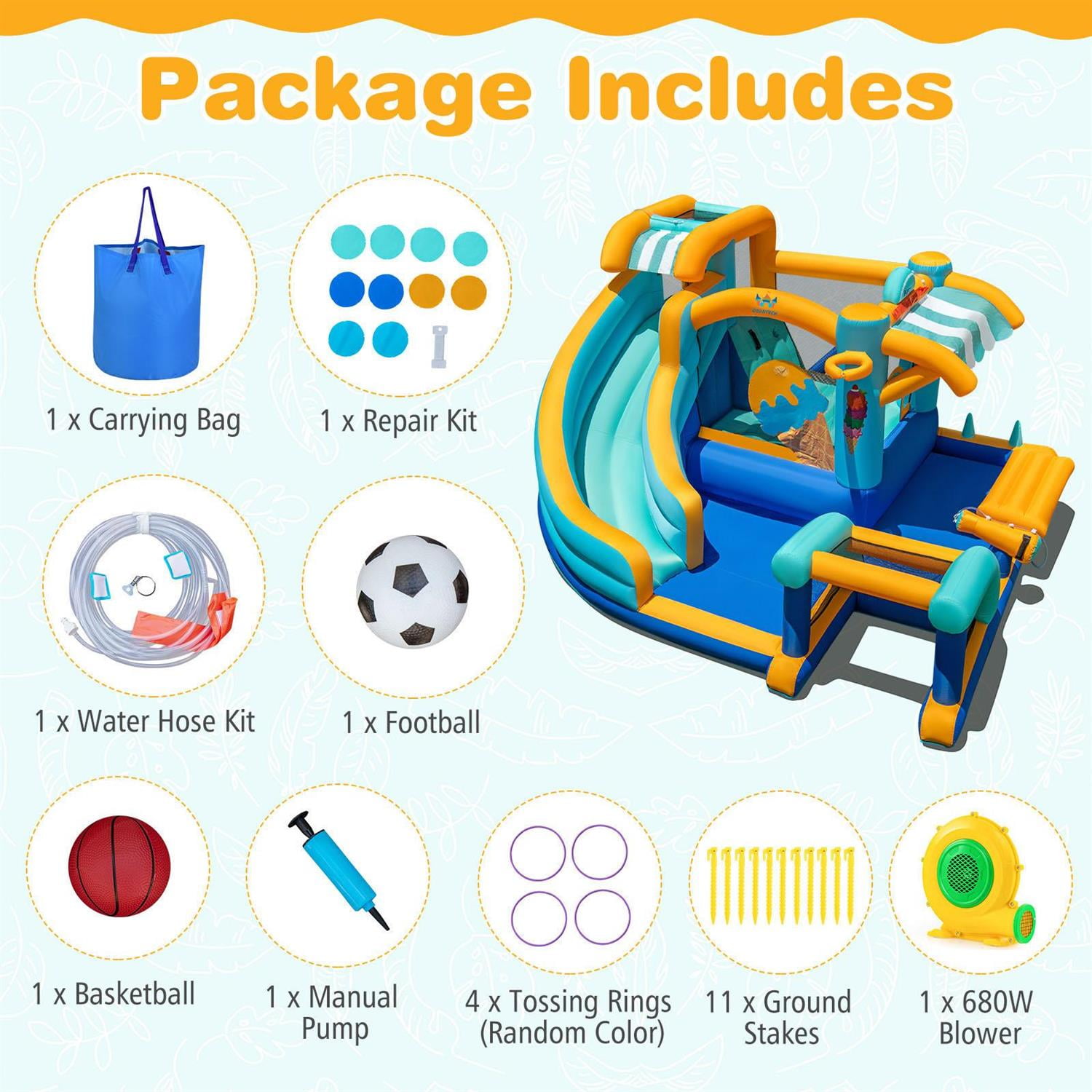 Spaco Inflatable Water Slide, 680W Efficient Blower, Snack Counter + Pretend Play Zone, Tear-Resistant Material, Multicolor