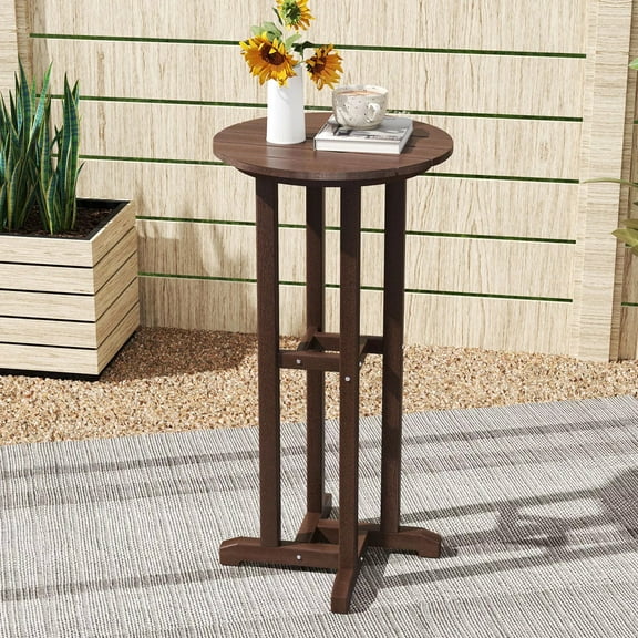 Harmijoy 21.5" Round Bar Table, Patio HDPE Bar Height Dining Table w/ Slatted Tabletop