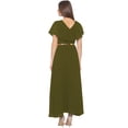 thumbnail image 3 of eloria Women's Georgette Frilled Design V Neck Sleevless Party Long Maxi Dress, Color : Olive Green | Size : XXL, 3 of 6