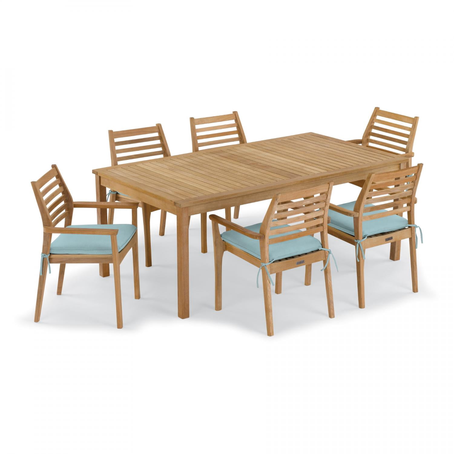 Hampton 7 Piece Natural Shorea Patio Dining Set W 76 X 40 Inch Table Sunbrella Canvas Mineral Blue Cushions By Oxford Garden Walmart Com Walmart Com