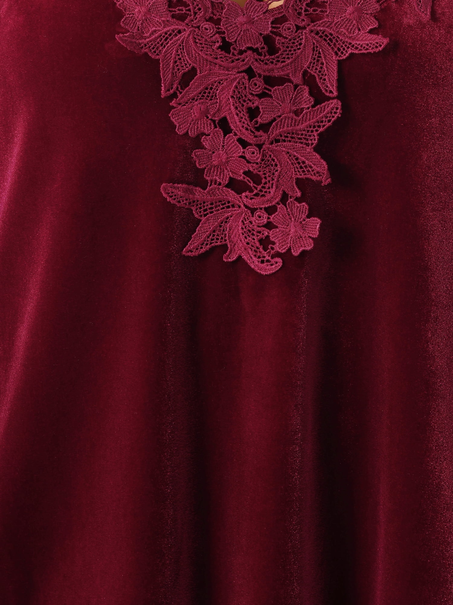 DARING DIVA Women's Plus Velvet Tank Tops V Neck Lace Floral Panel Cami 2X Burgundy