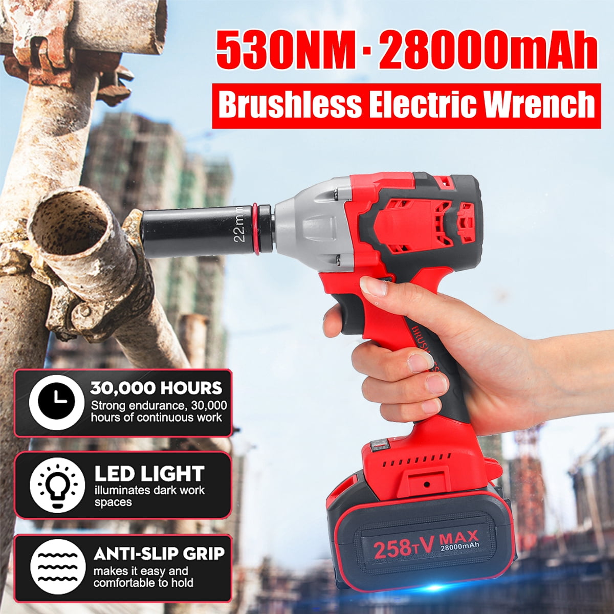 530Nm 1/2'' Cordless Impact Wrench Power Driver Electric Wrench Socket with 1pc 28000mAh LiIon 530Nm 1/2'' Cordless Impact Wrench Power Driver Electric Wrench Socket with 1pc 28000mAh LiIon