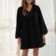 thumbnail image 4 of Vestido informal de manga larga con cuello en V y mangas abullonadas de Color sólido a la moda de otoño para mujer Fridja  yut3965, 4 of 5