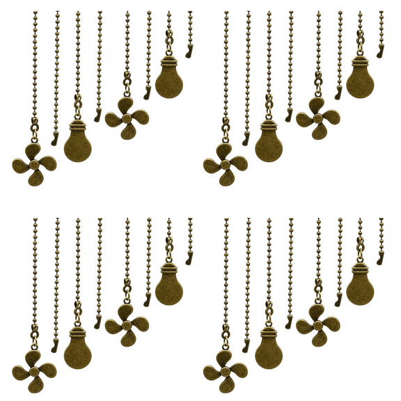 16Pcs Ceiling Fan Pull Chain Set,Bulb and Fan Pattern Pull Chain Extension Fan Pull Chain Pendant 12 Inch Antique Bronze