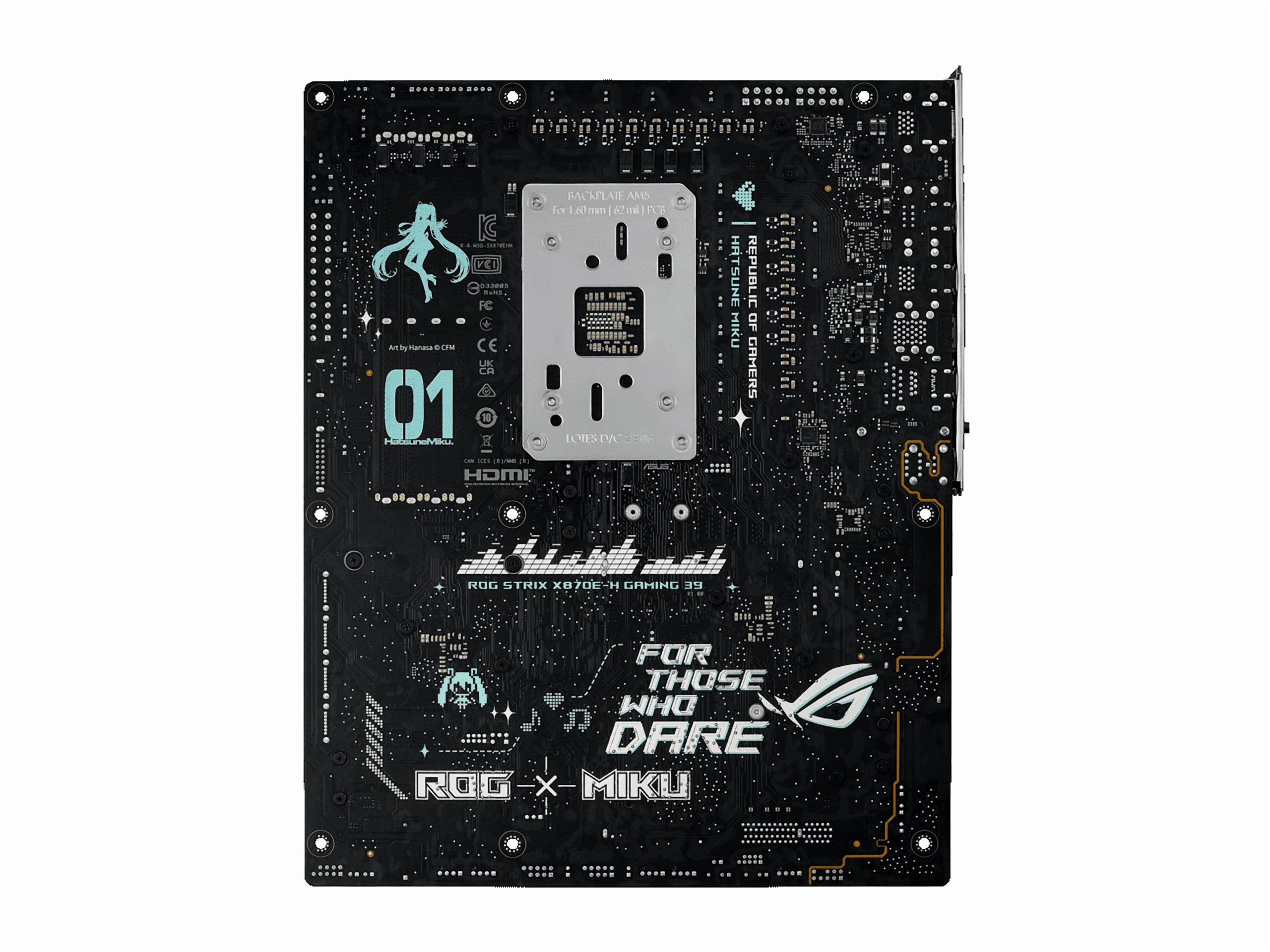 ASUS ROG STRIX X870E-H GAMING WIFI7 HATSUNE MIKU EDITION AMD X870E ATX motherboard, 16+2+1 power stages, Dynamic OC Switcher, Core Flex, DDR5, WiFi 7, 4x M.2, PCIe 5.0, dual USB4, USB 10Gbps Type-C