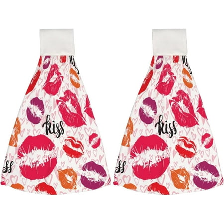 

Hanging Towels 2 Pcs Dish Towels Print Kisses Lips Absorbent Hand Towels with Hanging Loop Washcloth for Bathroom Kitchen