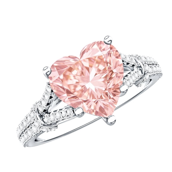 Rosec Jewels IGI Certified 2 Carat Lab Grown Pink Diamond Heart Shaped Engagement Ring - VS1 Quality, 925 Sterling Silver, US 4.00