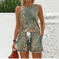 thumbnail image 4 of WTOBBY Summer Women's Fashion Two Piece Outfit Vintage Floral Print Vest Sleeveless Top and Shorts Set Comfortable and Trendy for Casual Wear ,Army Green L, 4 of 6