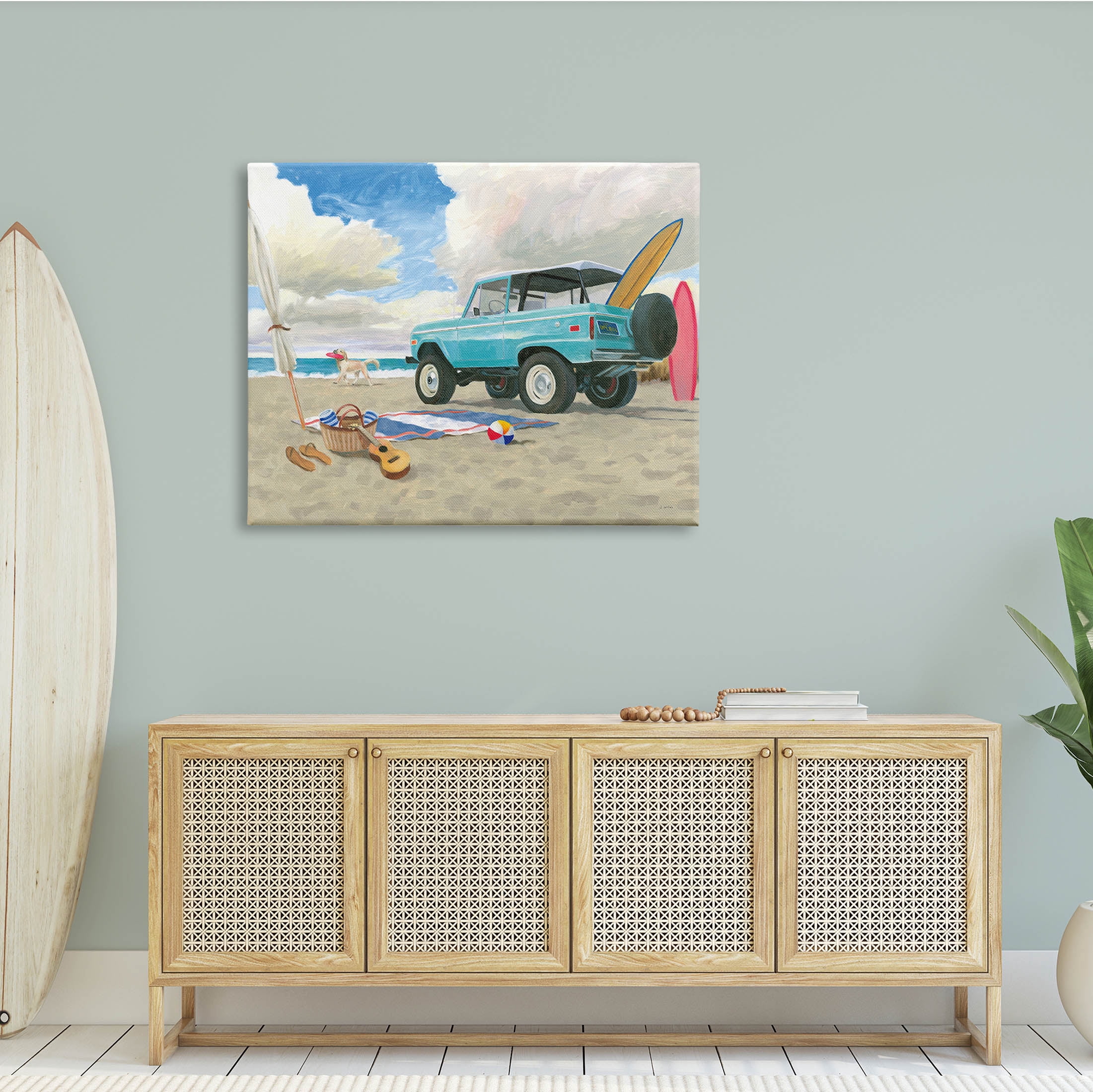 Stupell Industries Summer Sandy Beach Cruiser Surfboard Coastal Dog, 48 x 36, Design by James Wiens