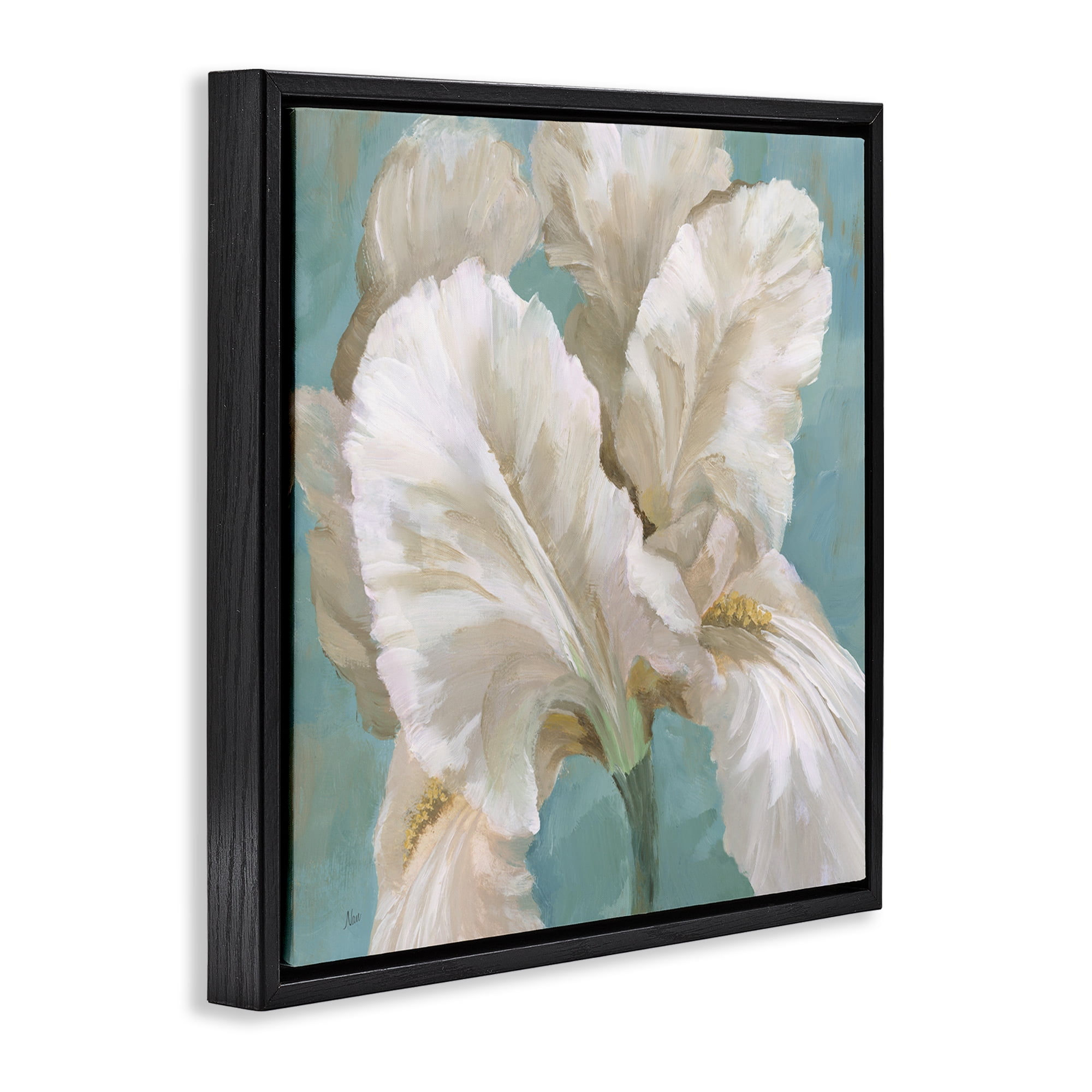 Stupell Industries White Iris Petals Botanical & Floral Painting Black Floater Framed Art Print Wall Art, 18 x 18