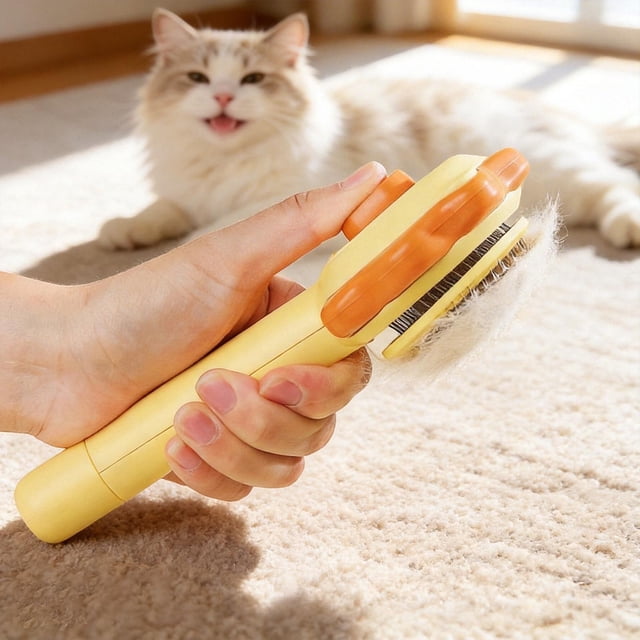 Versatile Self Cleaning Deshedding Brush 2 In 1 Hair Remover Grooming Tool For Cats Dogs With Stainless Steel Comb Easy Click Mechanism