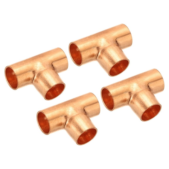 Uxcell 1/2 Inch ID Tee Copper Fitting, 4 Pack 3 Way Welding Joint Pressure Pipe Fitting with Sweat Connection for HVAC