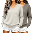 thumbnail image 4 of Comdrip 2Pc Women's Fall Winter V Neck Long Sleeve Basic Trendy Sweaters Fashion Casual Lightweight Knit Pullover Top Beige L, 4 of 4