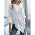thumbnail image 4 of Women Knit Poncho Sweater Irregular Hallow Out Cape Casual Fashion Knitted Shawl Wraps Fall Winter White M, 4 of 10
