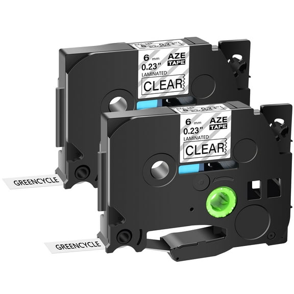 GREENCYCLE 2PK Compatible for Brother P-touch Black on Clear 6mm TZ TZe TZe-111 TZ-111 TZe111 TZ111 Laminated Label Tape