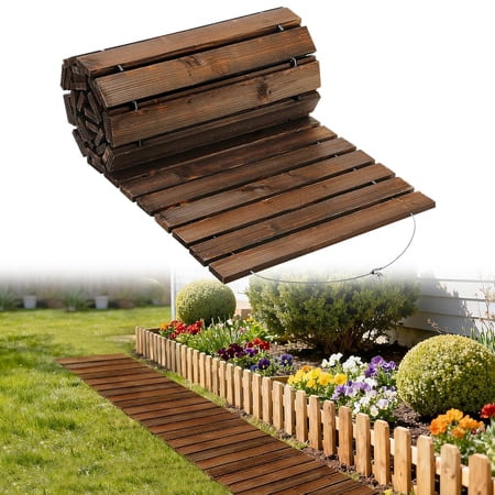 8.2ft Wooden Garden Pathway - Weather Resistant Carbonized Pine Roll Out Decorative Walkway, Boardwalk Pathway Pavers for Outside Stepping Stones Outdoor Flooring Patio Pool Backyard