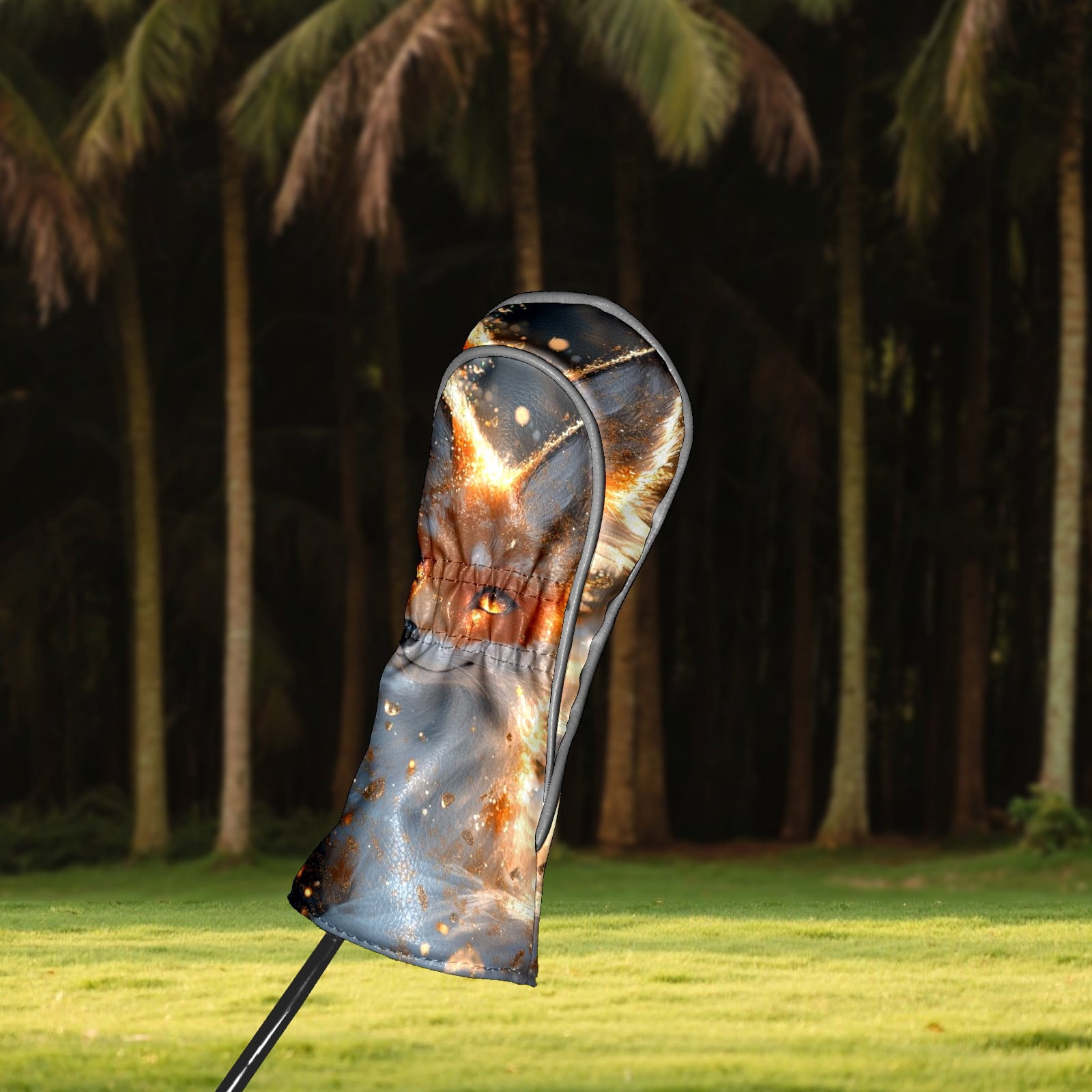 Golf Club Covers PU Leather Waterproof Head Covers for Fairway Woods Hybrids Glowing Fox Unisex Fits Most Brands