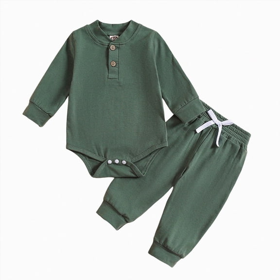 Gibobby Baby Clothes Unisex Baby Boy 3 6 9 12 18 Months Newborn Onesies Long Sleeve Round Neck Button Infant Romper Cute Warm Soft Romper(3-6 Months,Dark Green)