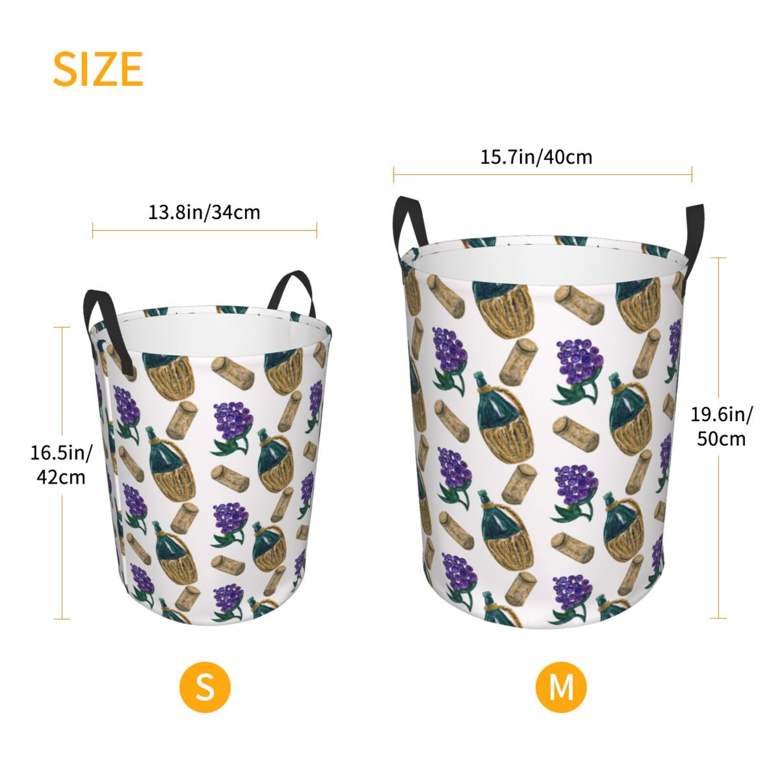 Large Laundry Basket with Handles - Wine grape Print No.J927 Kids Baby Dirty Clothes Laundry Hamper for Bedroom Aesthetic