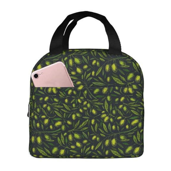 Fuzoiu Green Branch Olive Print Lunch Bag for Women & Men,Adult Insulated Lunch Box,Leakproof Cooler,Food Lunch Containers,Reusable Lunch Tote Bags for Work, Travel, Outdoor