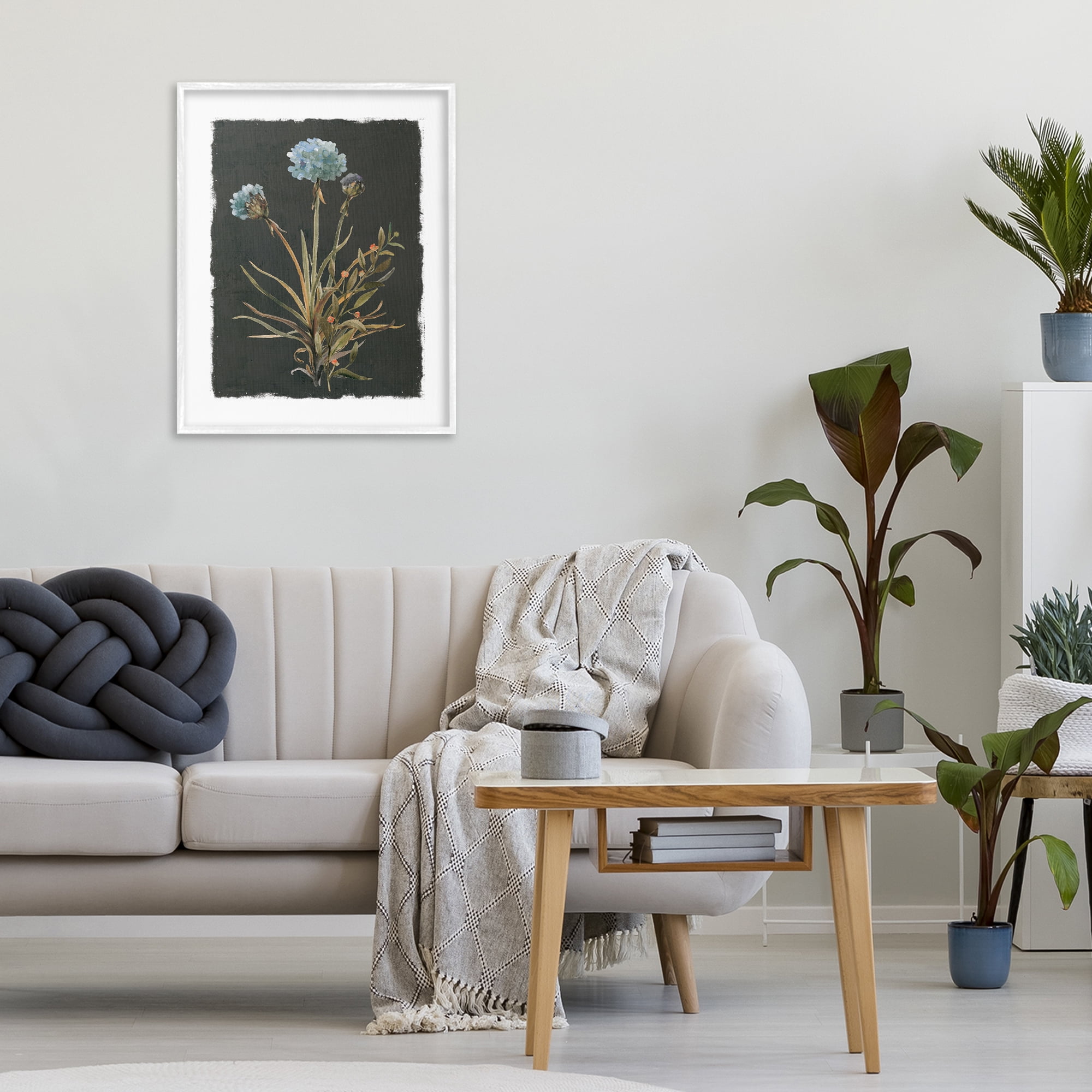 Stupell Industries Cerulean Bloom on Dark Green White Framed Giclee Art, design by Carol Robinson