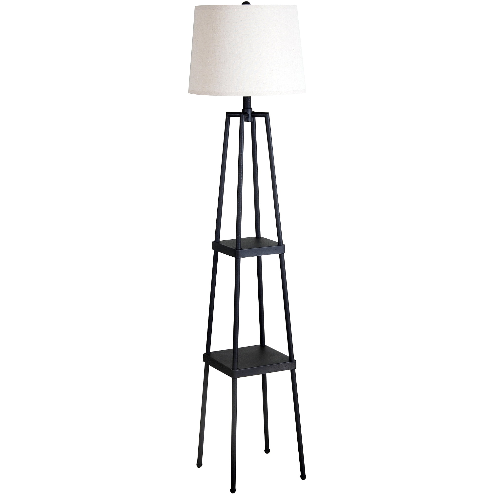 Mainstays Black Shelf Floor Lamp with White Shade On/Off 
