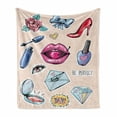 thumbnail image 1 of Feminine Soft Flannel Fleece Throw Blanket, Lips Be Perfect High Heels Cosmetics Vintage Female Fashion Lipstick, Cozy Plush for Indoor and Outdoor Use, 50" x 60", Pale Peach Multicolor, by Ambesonne, 1 of 5