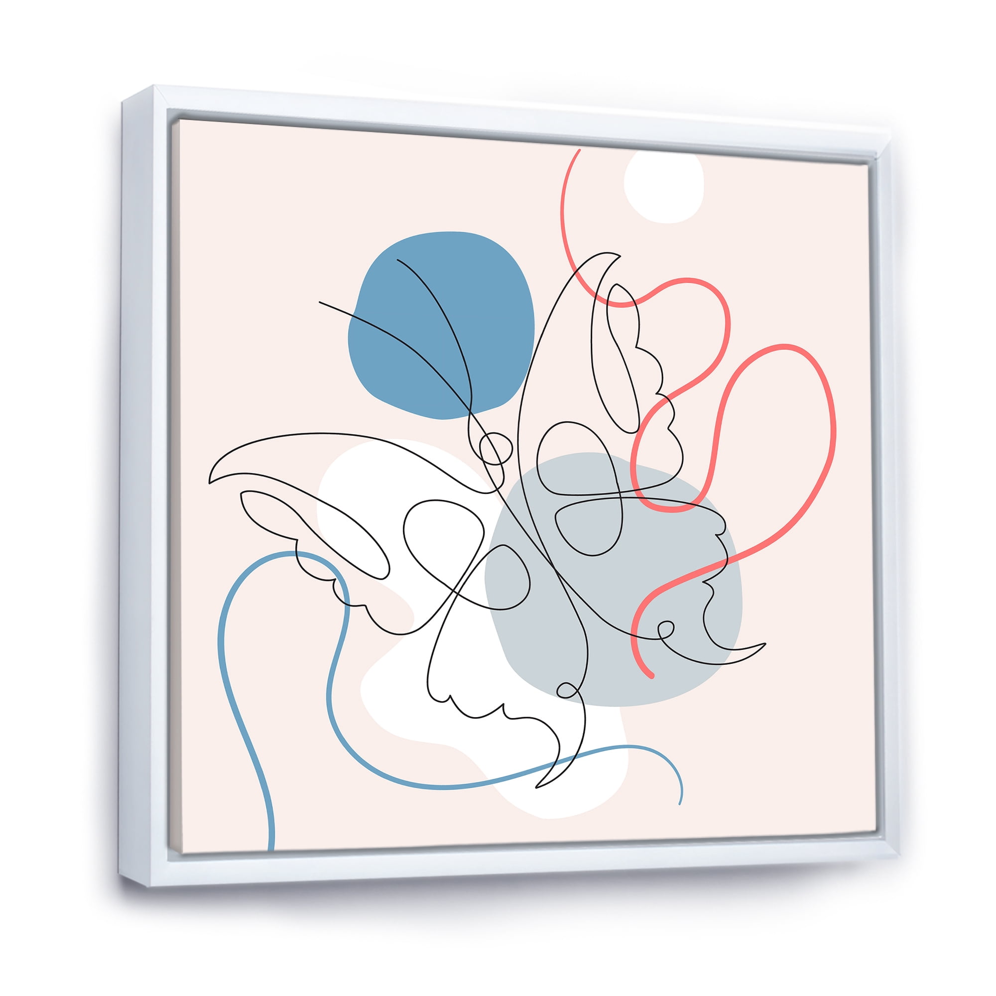 Designart 'Butterfly With One Line Drawing On Cubism Shapes I' Modern Framed Canvas Wall Art Print