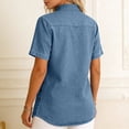 thumbnail image 4 of Women's Summer Denim Blouse V Neck Button Down 3/4 Sleeve Shirt Side Split Jean Blouse Casual Elegant Loose Tops Daily Vacation Party Tops for Ladies, 4 of 6