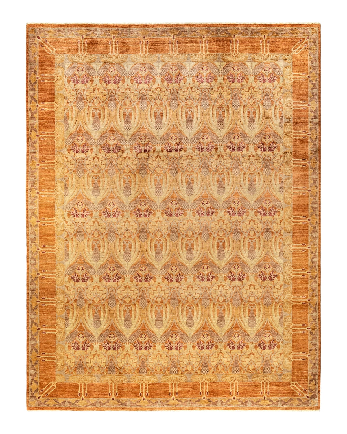 Hand-Knotted Brown Wool 10' x 14' Rectangular Area Rug