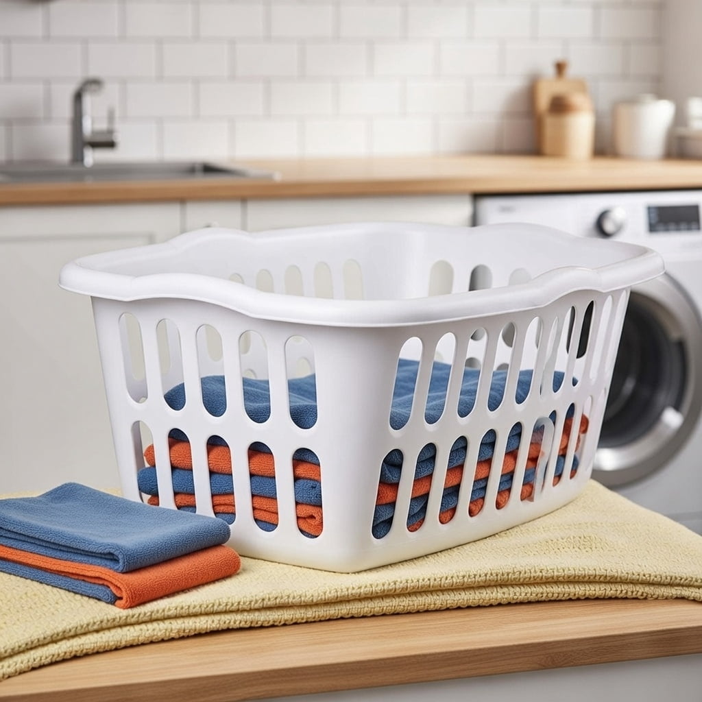 Extra Large Rectangular Plastic Laundry Basket - 24" x 17.75" x 10.375", Ventilated Design with Comfort Grip Handles, White, Ideal for Family Clothes Storage and Transport