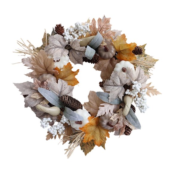 16 Inch Fall Wreath for Front Door with Pumpkin Maple Leaves and Berries Farmhouse Autumn Wreath for Outdoor Indoor Harvest Thanksgiving Halloween Home Decor