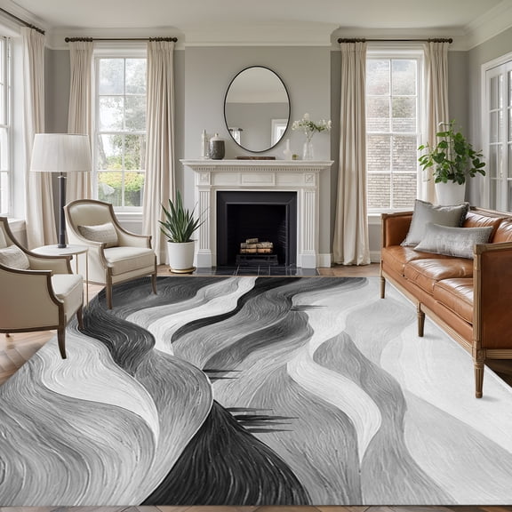 Grey Mountain Trees 5'x7' Area Rug, Vintage Country Ombre Abstract Lines Washable Non-Slip Soft Rugs, Low-Pile Large Carpet for Living Room Bedroom Dining Room, Non-Shedding Accent Rug