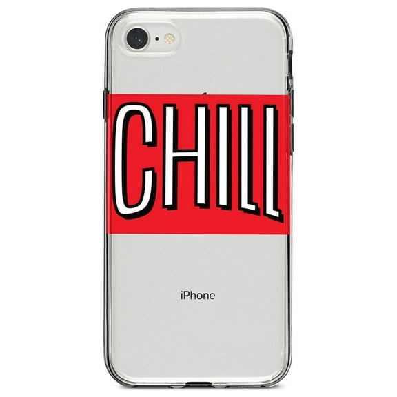 DistinctInk Clear Shockproof Hybrid Case for iPhone 7 8 SE (2020 Model) 4.7" Screen TPU Bumper Acrylic Back Tempered Glass Screen Protector - CHILL with red background