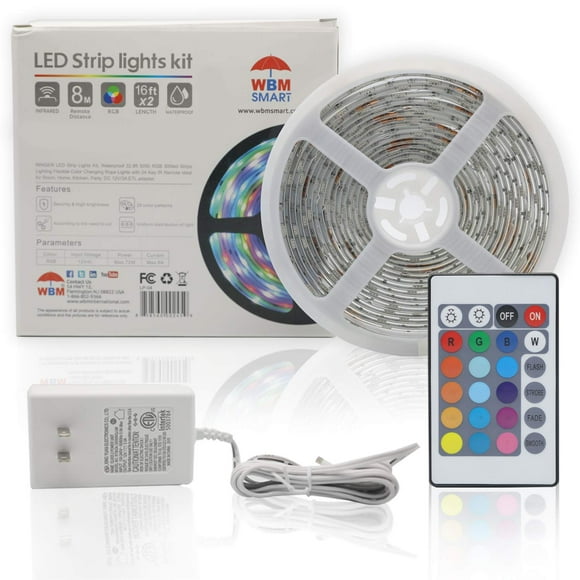 WBM Smart WBM-LP-04 LED Bande Lumineuse, 5050 RGB Changement de Couleur, Contrôle de RF pour Chambre à Coucher, Maison, Cuisine, Salle de Télévision, Fêtes et Bar de Décoration, 16 Pi X 2