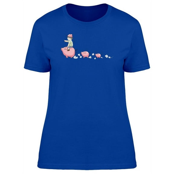 Cute Kid And Piggies Cartoon T-Shirt Women -Image by Shutterstock, Female x-Large