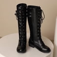 thumbnail image 3 of SACFOF Women's Vintage Buckle Leather Lace Up Combat Booties,Sexy Knee High Platform Side Zip-up Mid-Calf Boots, 3 of 6