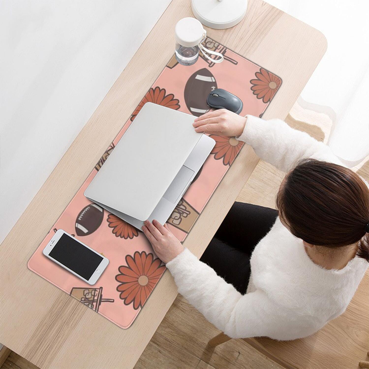 Long Mouse Pads for Desk,Pink Football and Drinks Pattern Desk Mats on Top Of Desks, Desk Mouse Pad Extra Large with 3mm Non-Slip Base and Stitched Edge for Gaming,Office,Work,Home 31.5"x11.8"