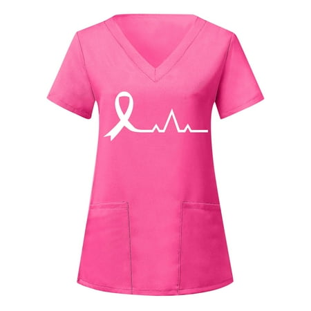 

Women s Scrub Top Fashion Summer T Shirt Top Blouse Short Sleeve V Neck Heart Printed Nursed Working With Pockets Women Casual Lady Spring Female Tshirt Daily