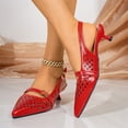 thumbnail image 6 of Kitten Heels for Women Pointed Toe Pumps Low Heel Slingback Heels with Buckle Dress Shoes for Dating Party Working Red 39, 6 of 6