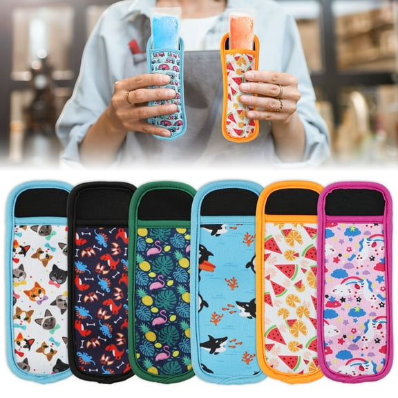 6pcs Ice Popsicle Mold Bags Insulator Sleeves, Ice Pop Stick Sleeves for Multicolor, Ice Sleeves Holder Bags Freezer, Reusable Popsicle Covers Antifreezing Covers