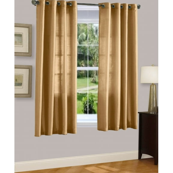 1 PANEL MIRA  SOLID GOLD  SEMI SHEER WINDOW FAUX SILK ANTIQUE silver  GROMMETS CURTAIN DRAPES 55 WIDE X 63" LENGTH